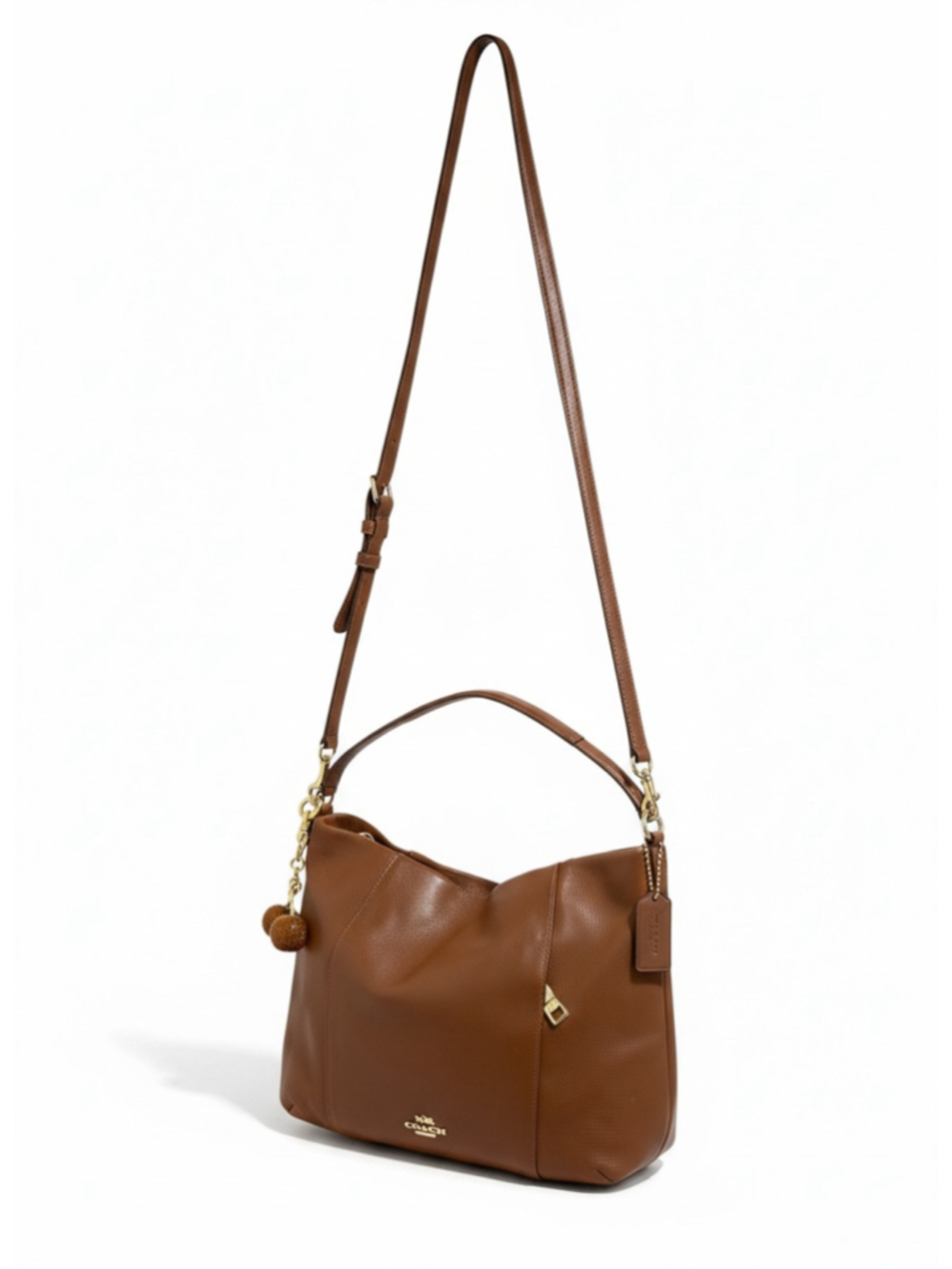 Coach Isabella Brown Pebble Leather Shoulder Bag with Cherry Chatm & Coach Tag